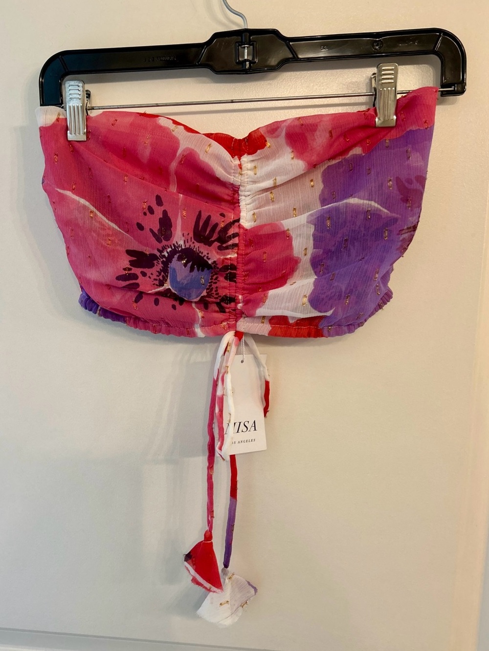 MISA Los Angeles Colorful Floral Poppy Tasseled Bandeau Flirty Party Top XS NWT